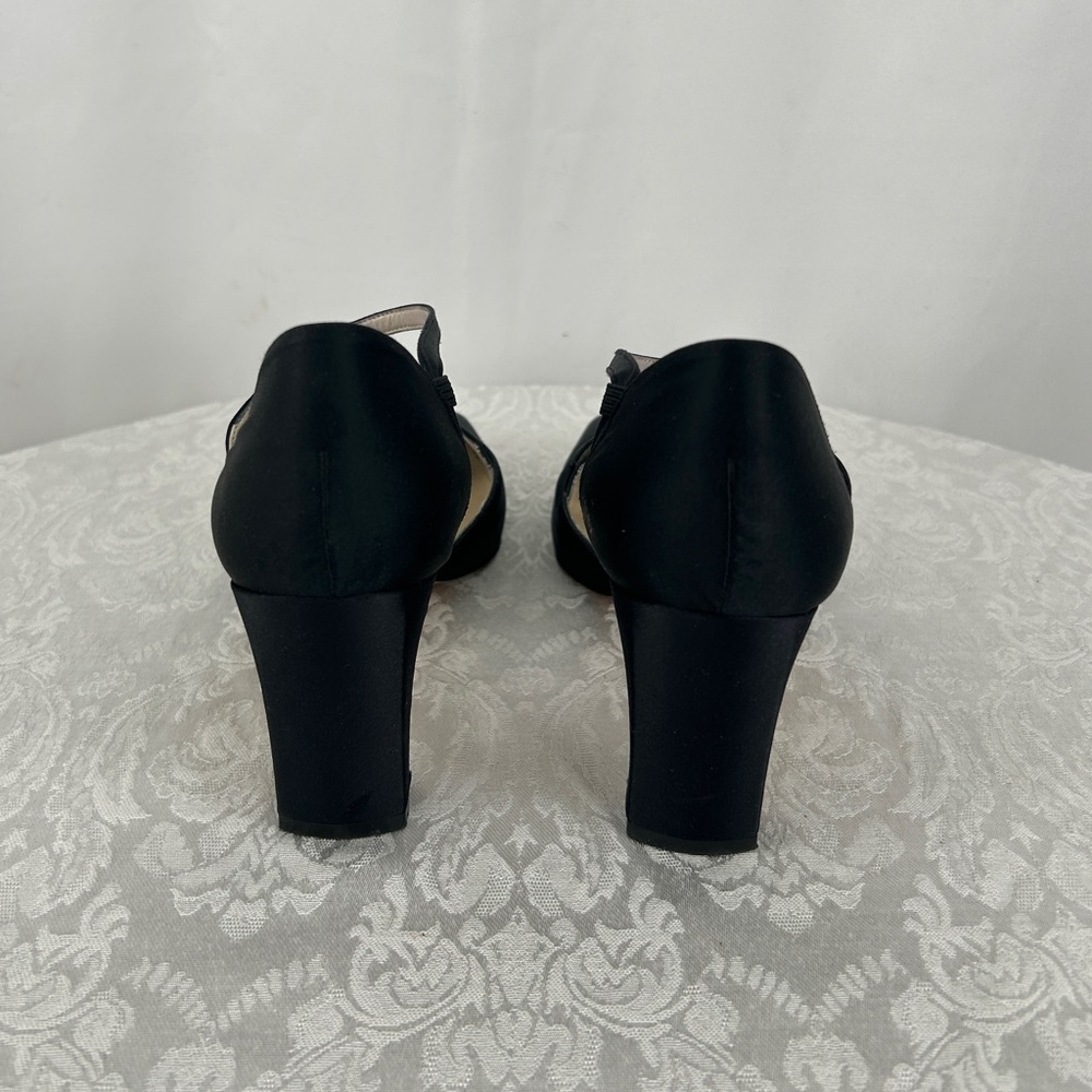 Vintage Mina Comfort Black Satin Heels Pumps with Straps - Picture 5 of 8